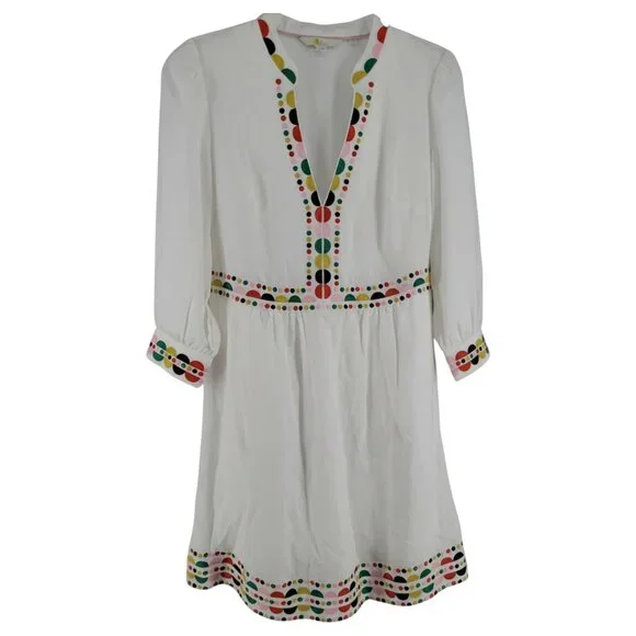 Boden White Embroidered Linen DressSize 4Mod Dot BohoPockets